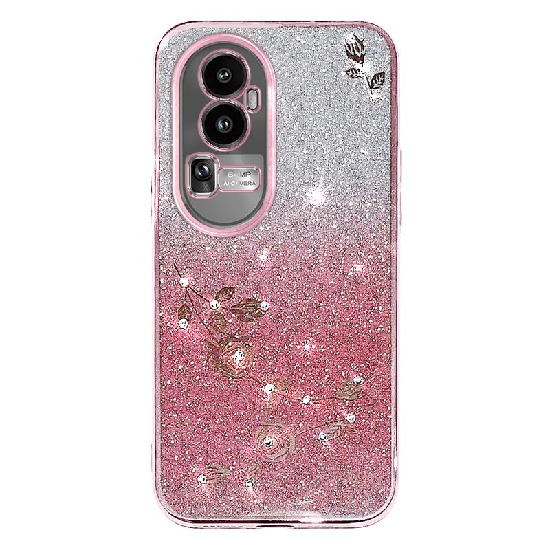 

KADEM For Oppo Reno10 Pro+ 5G Anti-Scratch TPU Case Glitter Floral Pattern Rhinestone Gradient Smartphone Cover Rose Gold