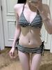 1011 split Thai swimsuit women's bikini three-piece set sexy babes striped flat-angle vacation swimsuit pure desire