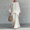 Amazon  European and American Cross-border New Women's Elegant Simple Loose Solid Color Shirt Wide-leg Pants Set