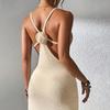 New Sexy Hollow Hot Girl Slim Perspective Slit Suspender Skirt Knitted Sling Dress for Women