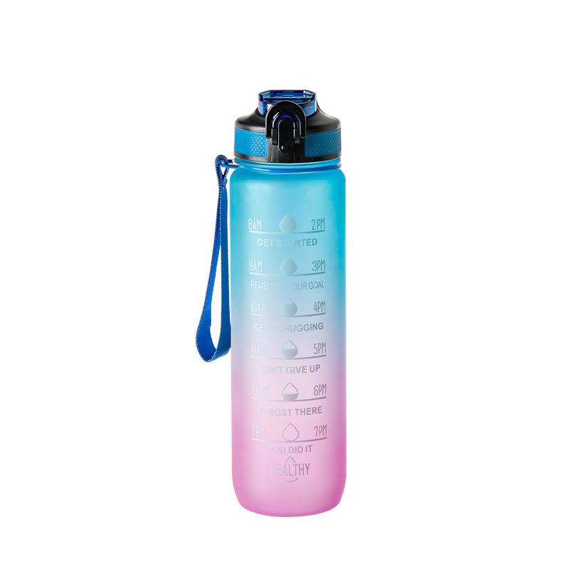 1L Gradient Color Motivational Sports Water Bottle with Time Marker Water Bottle with Straw for Office Exercise Gym Outdoor