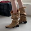 Móda Módní Špičaté Dámské Kozačky po Koleno Moderní Boty Obuv Dámská Čtvercové Podpatky Obuv Dámské Dlouhé Kozačky Boty Lodičky