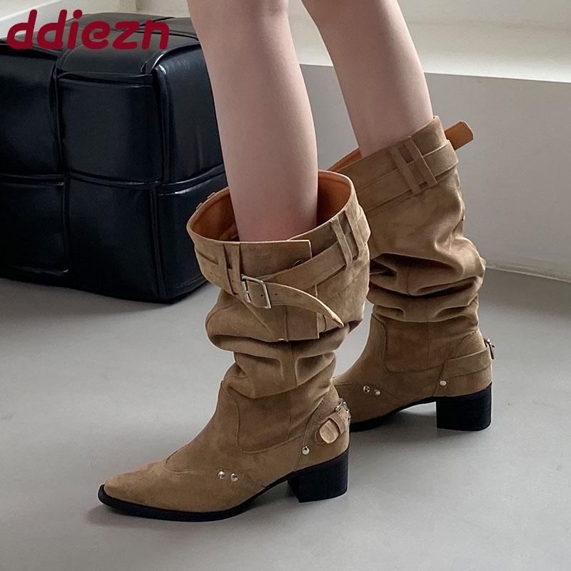 Móda Módní Špičaté Dámské Kozačky po Koleno Moderní Boty Obuv Dámská Čtvercové Podpatky Obuv Dámské Dlouhé Kozačky Boty Lodičky