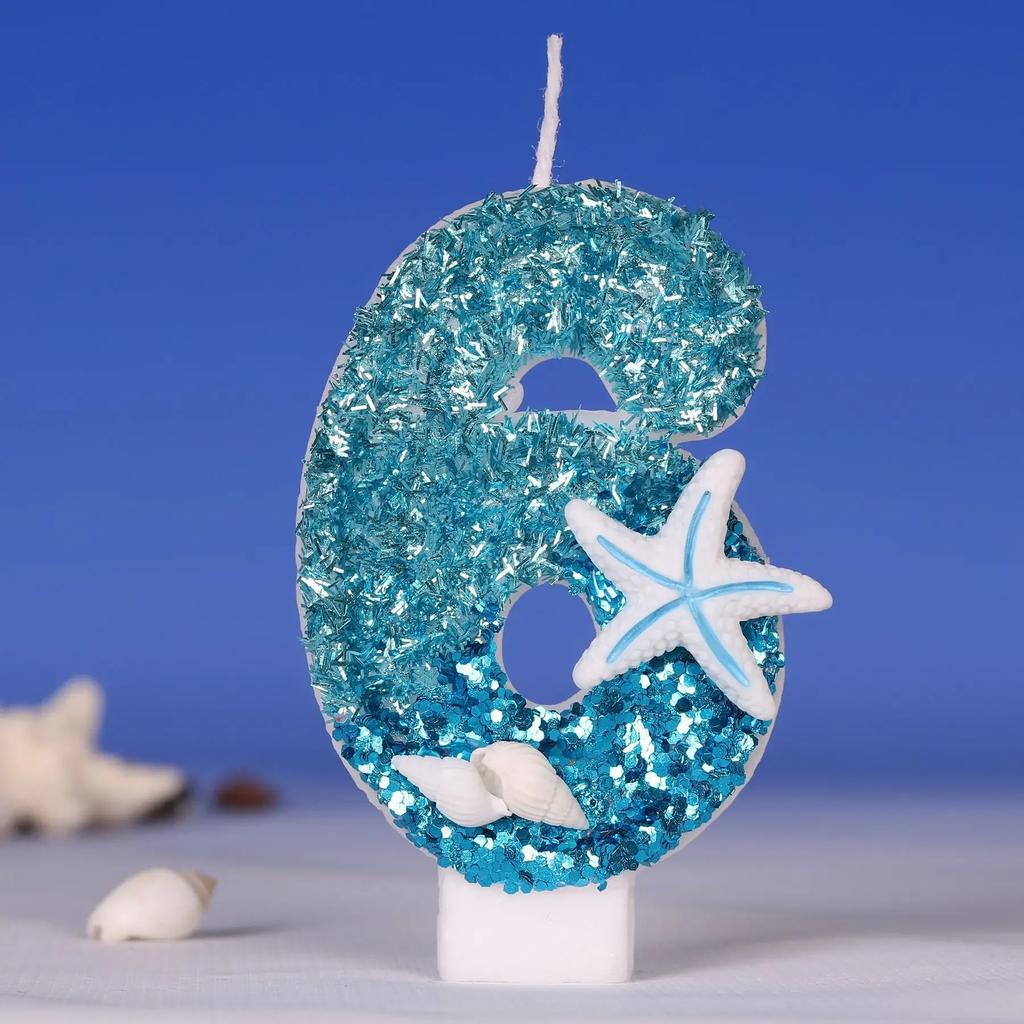 Starfish Conch Shell Glitter Number Birthday Candles Cake Toppers Birthday Wedding Birthday Digital Cakes Dessert Decor