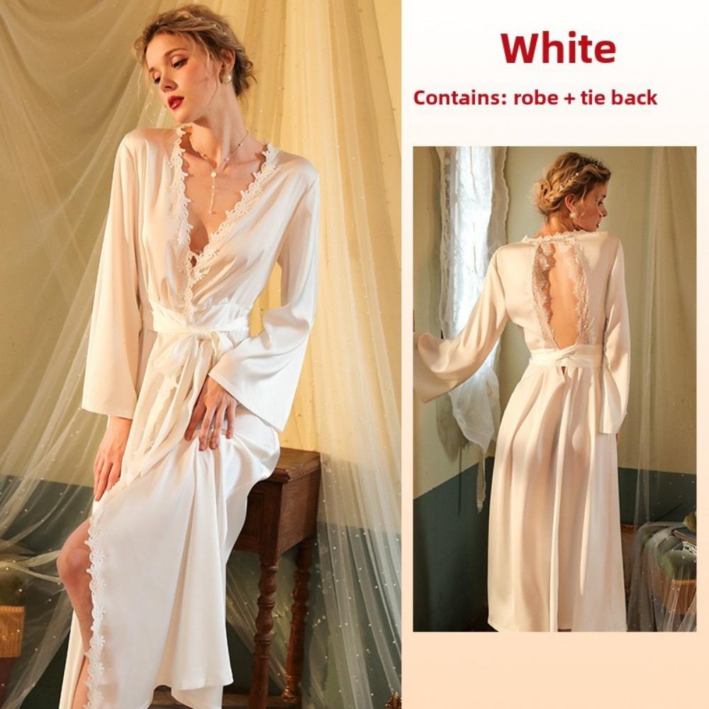 

Сексуальна Сексуальна Нічна Сорочка Довгий Халат Піжама Довгий Рукав З Відкритою Спиною Жіночий Атласний Домашній Одяг L