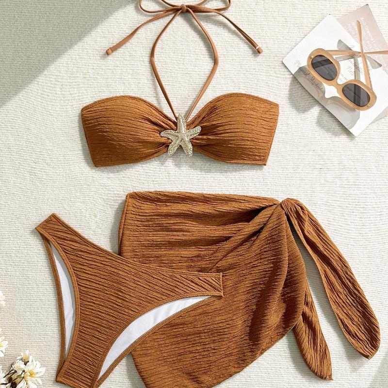 

2026 Sense New Solid Color Split Swimsuit Women s Three-piece Bikini Swimsuit Set L