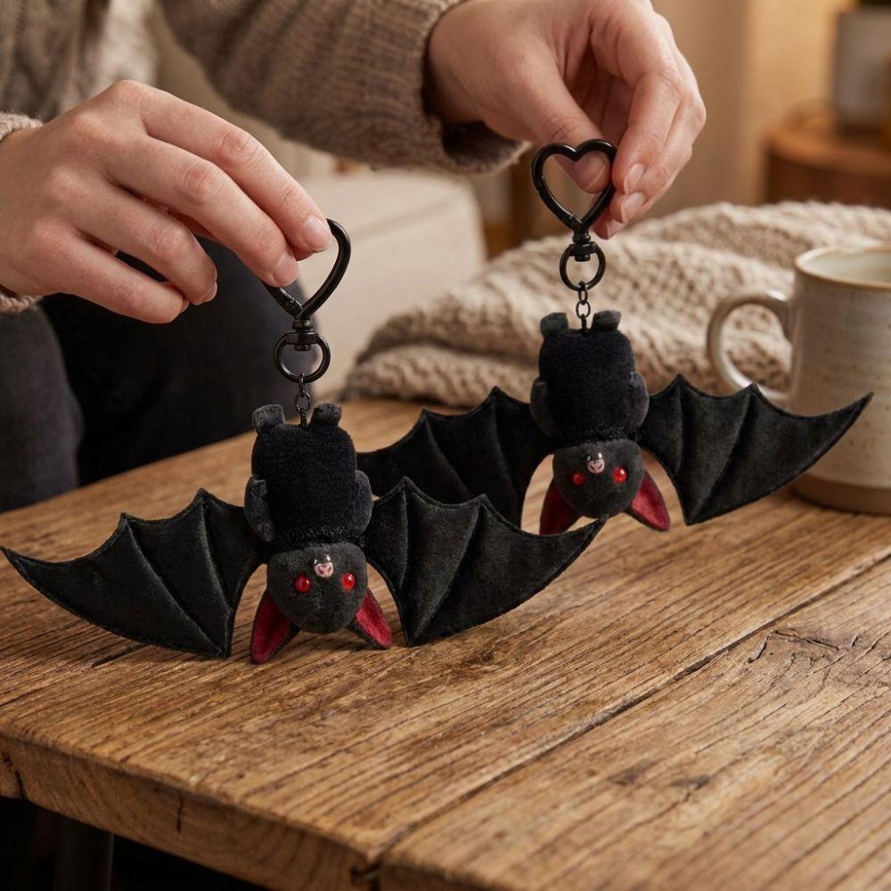 Transformable Plush Bat Keychain Novelty Cute Bat Keyring Bat Keychain with Wings Halloween Gift