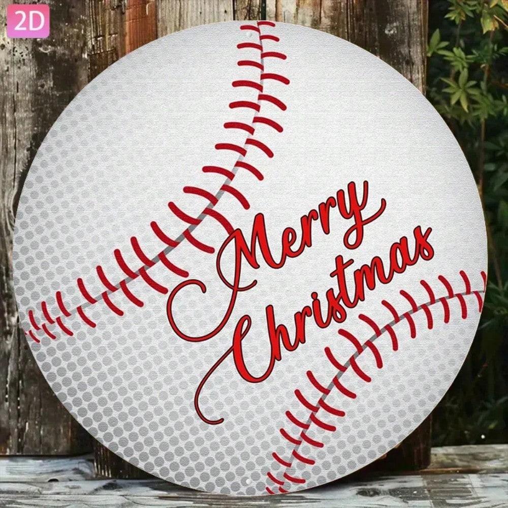 Vintage Metal Poster Christmas Baseball Wall Decor 7.87in
