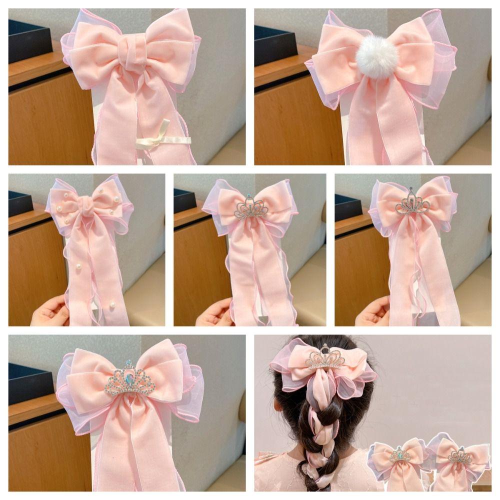 

Pearl Ribbon Hairpin Crown Children s Headdresses Elegant Bow Ribbon Hairpin Daily Life