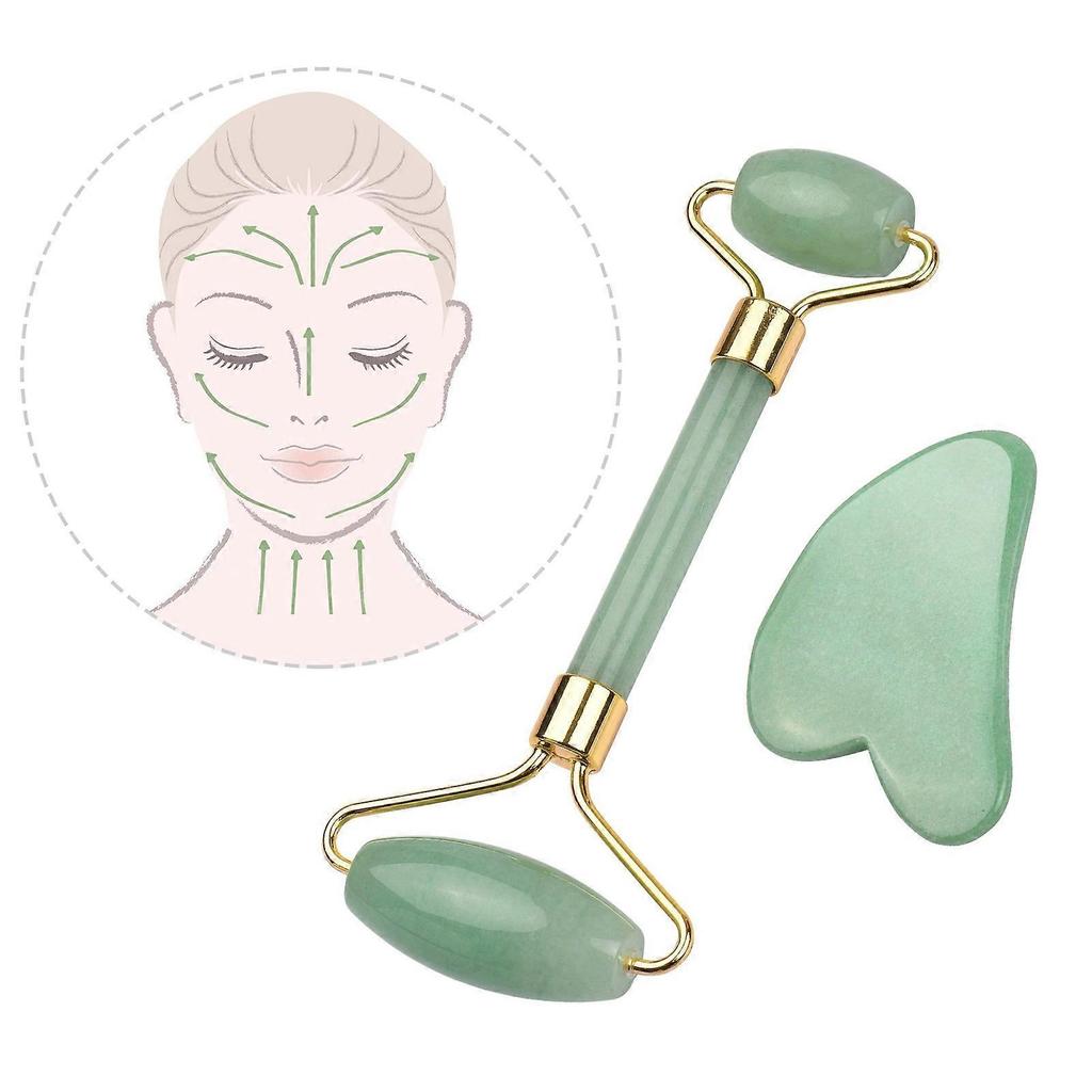 Scraping Plate Natural Jade Set Heart Shaped Crystal Double End Roller Facial Massage For Soothing Face Neck Body Muscles Fine Lines and Wrinkles