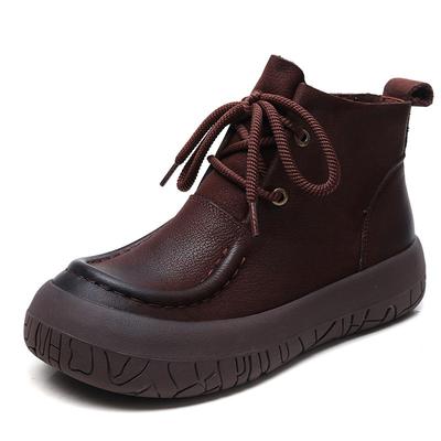 Women Genuine Leather Boots Chunky Platform Short Boots Retro Street Style Winter Warm Wool Fur Women Flats Ankle Boots