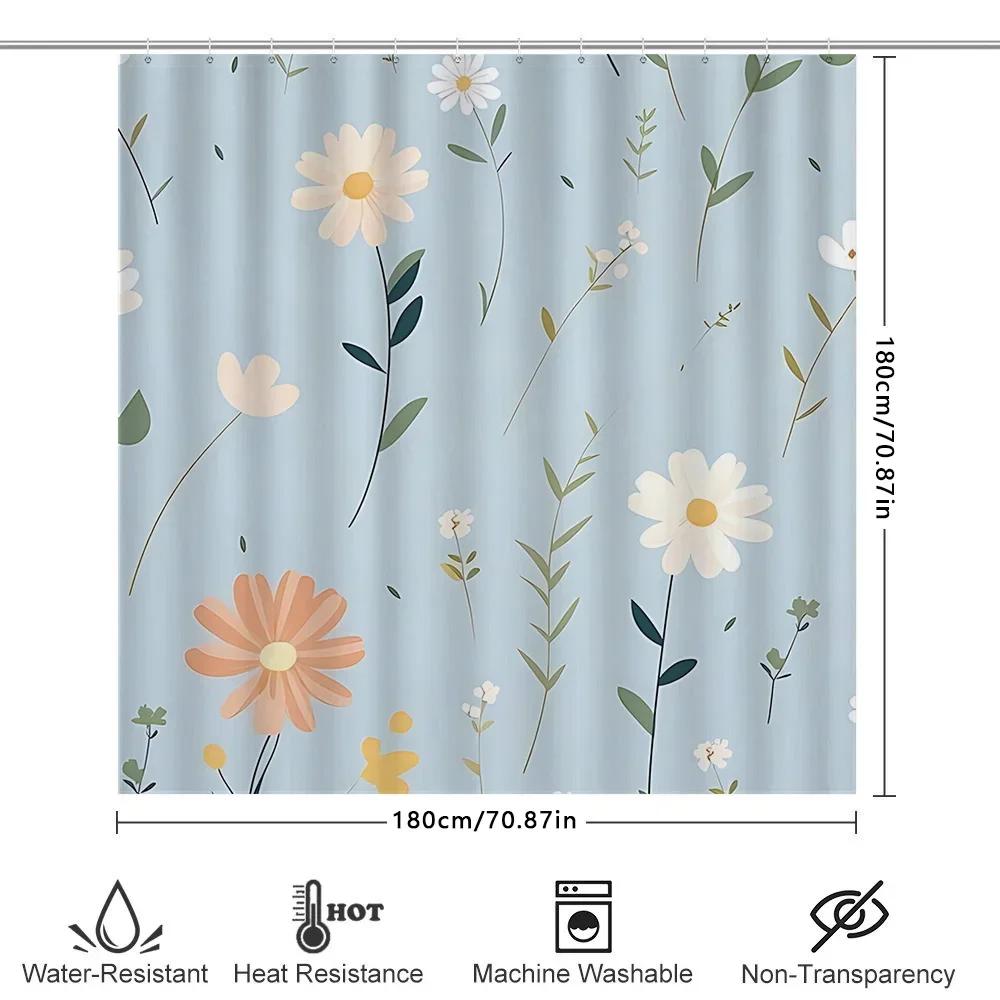 Elegant Floral Shower Curtain Waterproof & Durable Fabric Bathroom Decor Anti-Mildew with Plastic Hooks Modern Art Design