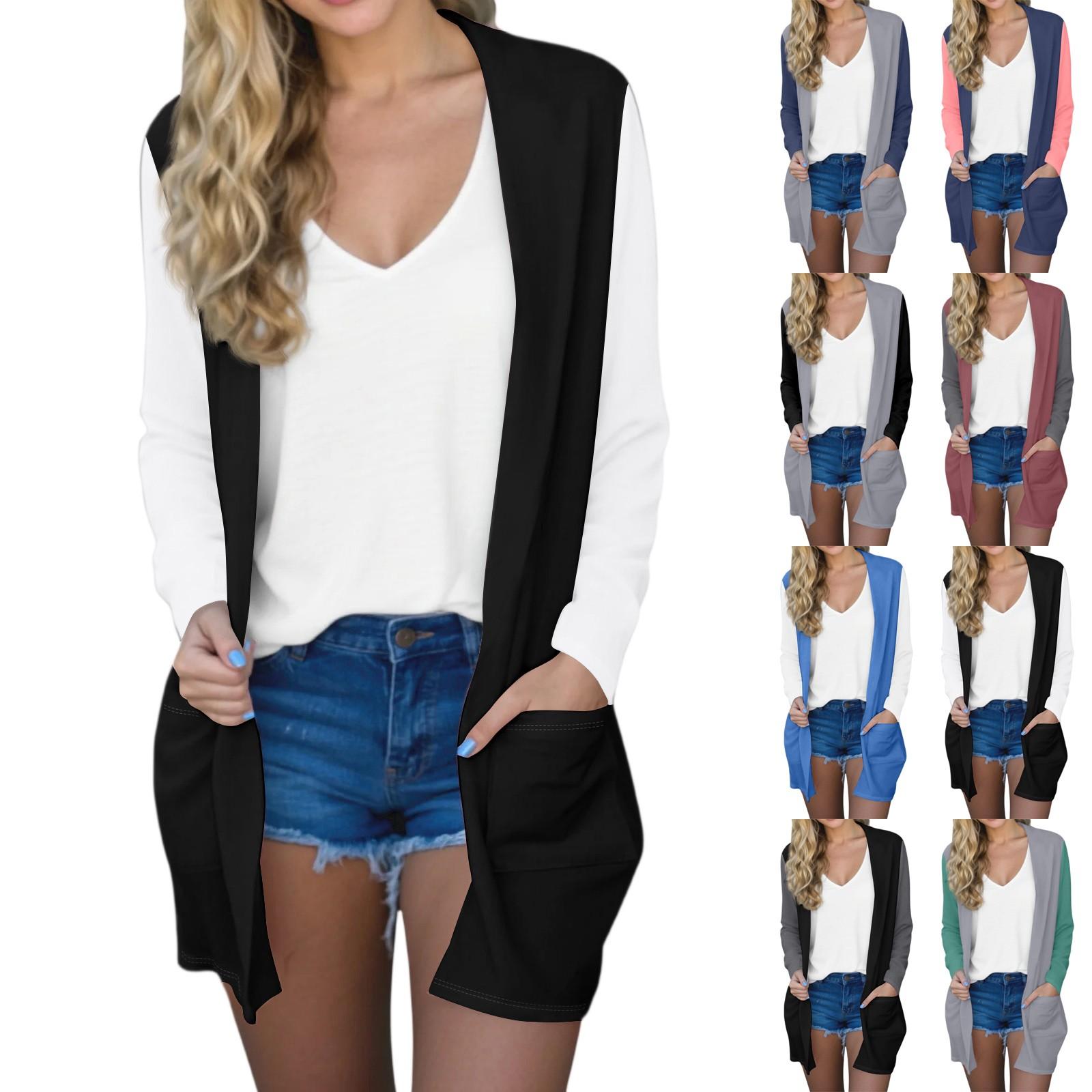 

Women s Fashion Casual Comfortable Splicing Color Mid-Length Cardigan Jacket XL