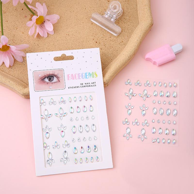 Face Diamond Stickers Water Droplets Stars Love Shapes For Girls Self Adhesive Acrylic Diamond Gemstones Sticker Decoration