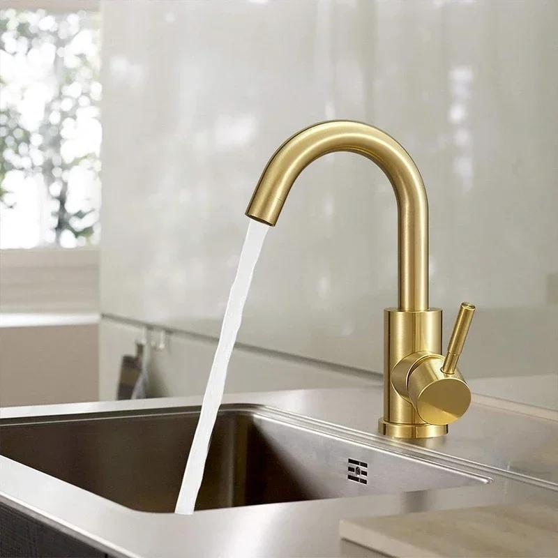 Arrival Light Luxury Gold Bathroom Basin Faucet Modern Stainless Steel Hot & Cold Water Mixer Tap for Vessel Sink