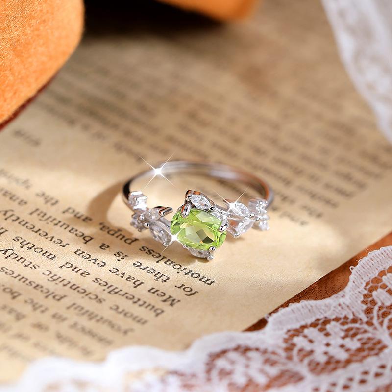 Natural Color Treasure Spar Ring S925 Sterling Silver Ring Women's High-end Adjustable Fashion Gift