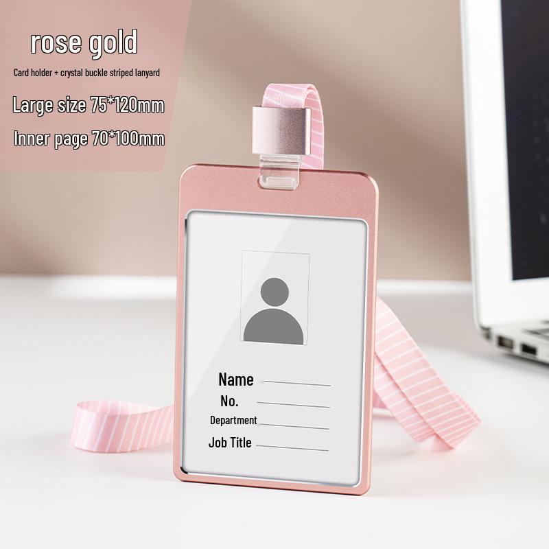 Aluminum Alloy ID Card Holder with Crystal Buckle Lanyard for Employees and Students