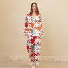 Butterfly embroidery, mulberry silk pajamas two-piece set, fashionable contrasting colors, thousand bird grid printing long-sleeved trousers, silk 