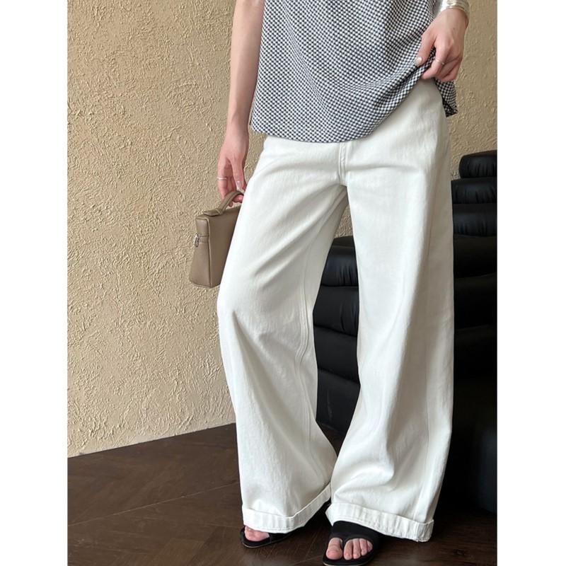 Johnature Casual High-waisted Jeans Women Korean Versatile Wide-leg Full Length Denim Women Pants