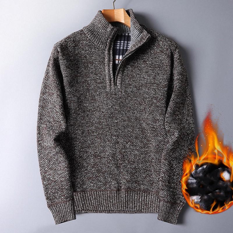 Men's Autumn and Winter Thickened Fleece Half-zip Sweater Loose Pullover Knit Jacket