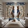 2pcs HD National Wind Floral Bear Decorative Curtain Blue Digital Printed Curtain Home Decoration Style Decoration Living Roo