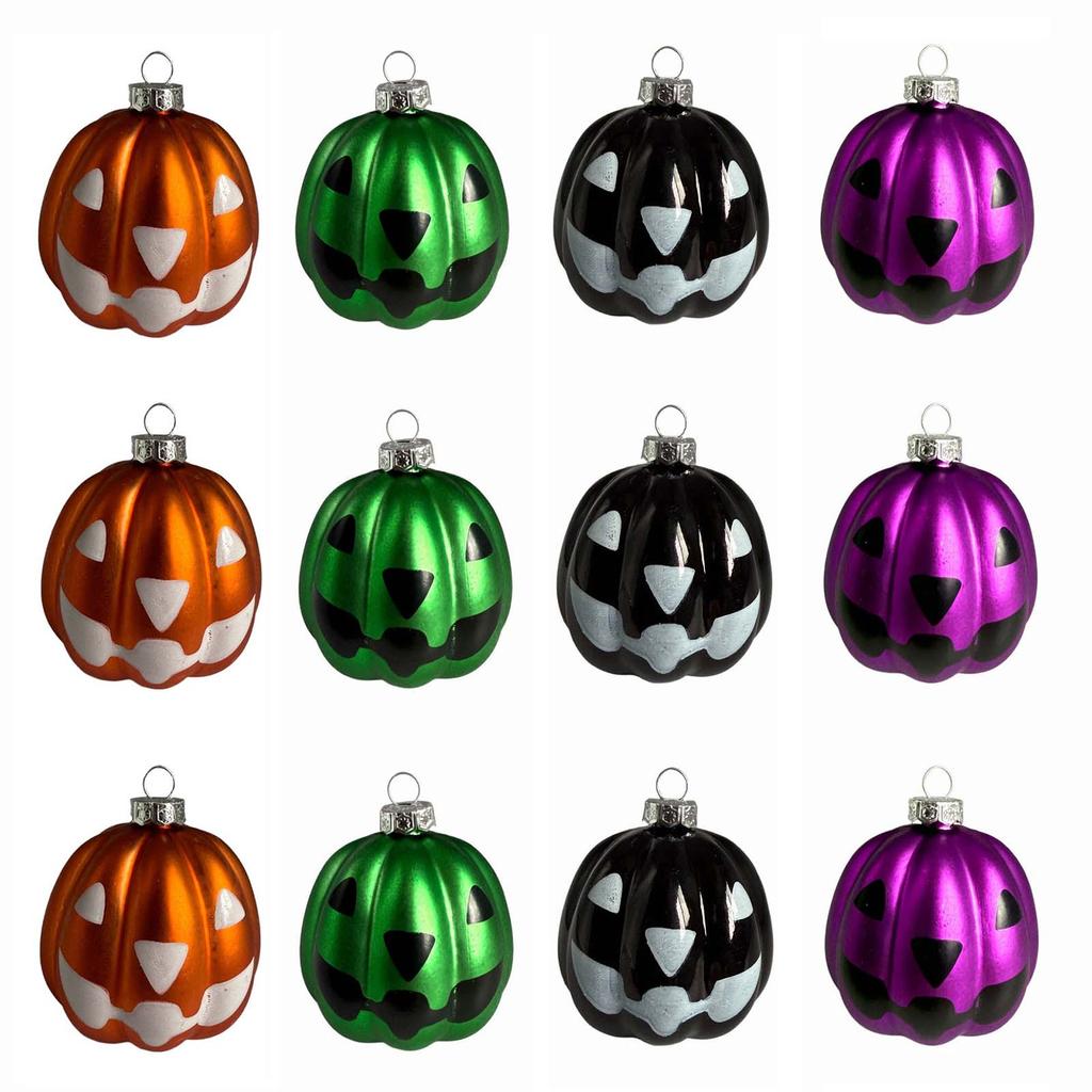 12 Pack Halloween Plastic Pumpkin Hanging Decorations, Face Balls for Party Home and Yard