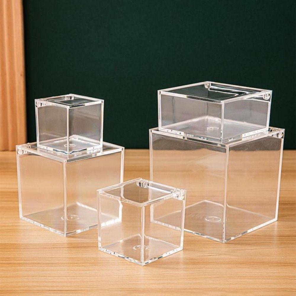 Square Cube Acrylic Box With Lids Stackable Design Transparent Container Transparent Case Clear Cube Box Decorative Use