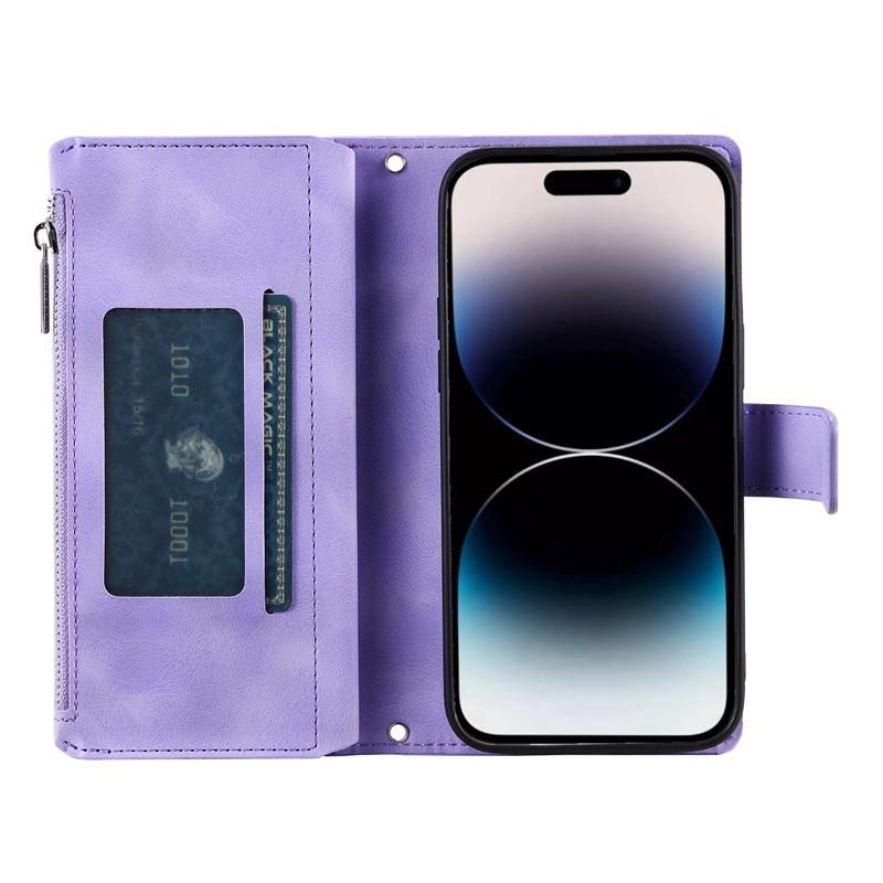 Luxury Zipper Wallet Case for iPhone 14 15 16 17 Pro Max Air 16E 13 12 11 Pro XR XS 7 8 SE Embossed Leather Card Slot Phone Bag
