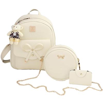 Backpack for Card Set with Bear Charm [FUPUONE] Girls, Pouch, Case, 3-Piece (White)