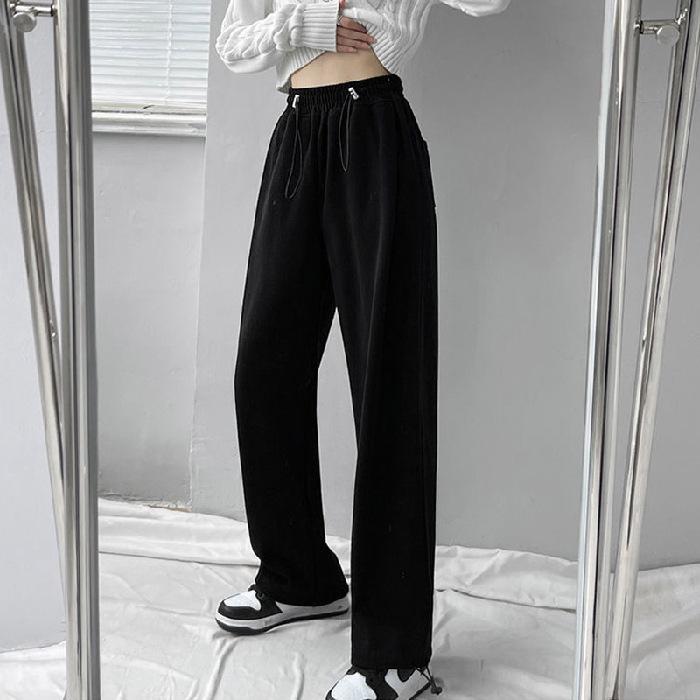 

Зимние теплые спортивные штаны для женщин с высокой талией, спортивные брюки из бархата с широкими штанинами, женские спортивные штаны, осенние флисовые спортивные штаны для женщин XXXL чёрный