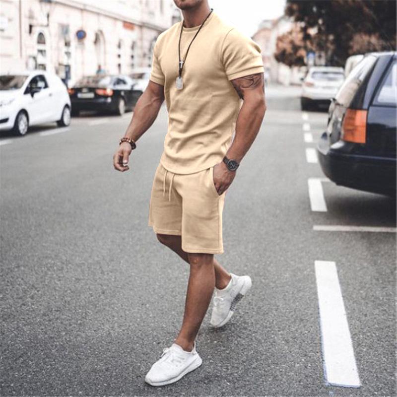 New Men's Summer Street Men's Short-sleeved Shorts Two-piece Men's Casual Sports Large Size Suit Men