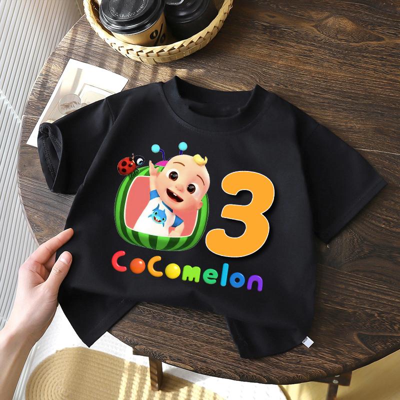 Cocomelons Kids Birthday Number 1-10 T-shirts Cartoon Anime Boys Girls Tees Short Sleeves Printed Children Tops Summer Clothes