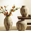 Wabi-Sabi Style Unglazed Terracotta Vase with Floral Design for Retro Living Room or Dining Table Decor