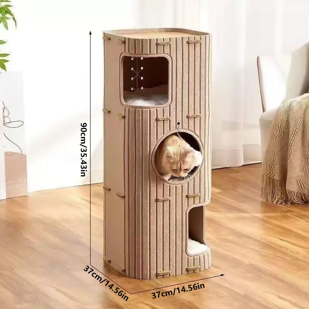 Felt Cat Tree House With Multi Layer Design And Scratching Board For Indoor Pet Use