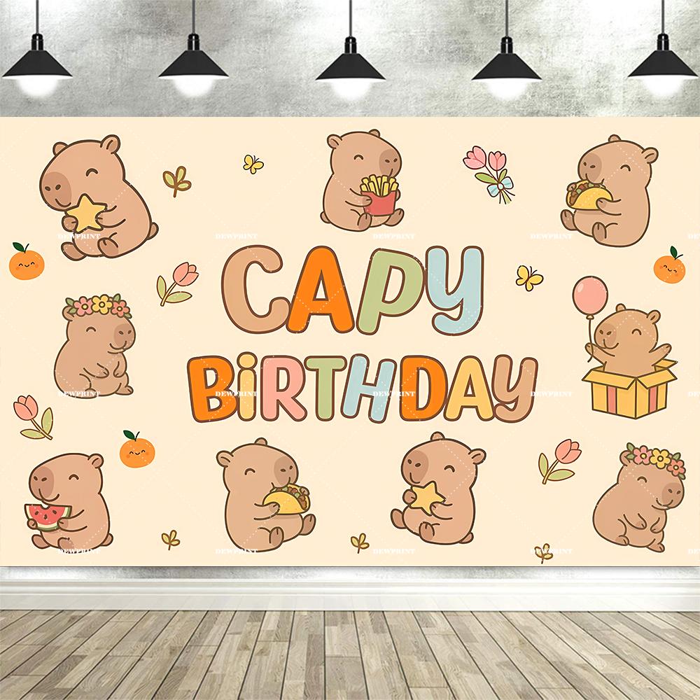 Cute Capybara Happy Birthday Backdrop Decoration Cartoon Animal Party Decor for Kids’ Birthday Celebration Backdrop Shoot Prop566