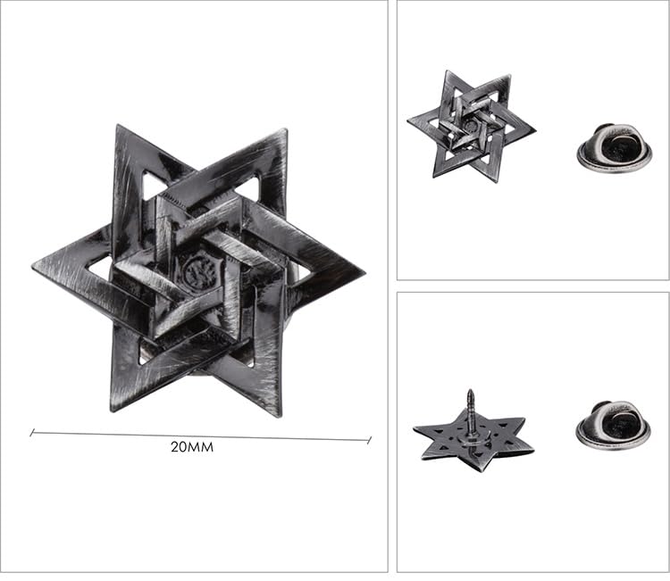 Rockyu Men's Hexagonal Star Chest Pin, Gunmetal Stainless Steel, 3D Design, Fashion Accessory, Business, Wedding, Stylish Design