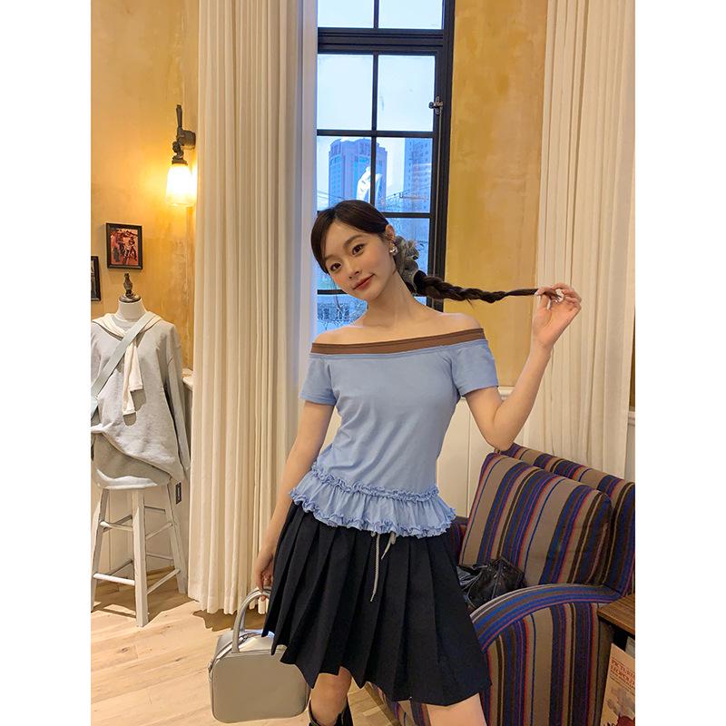 Interpret Beauty Summer 2025 Preppy Pleated A-line Midi Skirt with Drawstring Waist (S5108)