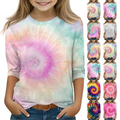 Print Tops For Youth Girls 5-16 Years Round Neck 3/4 Sleeves T-Shirts Trendy Tops Outfit Tees