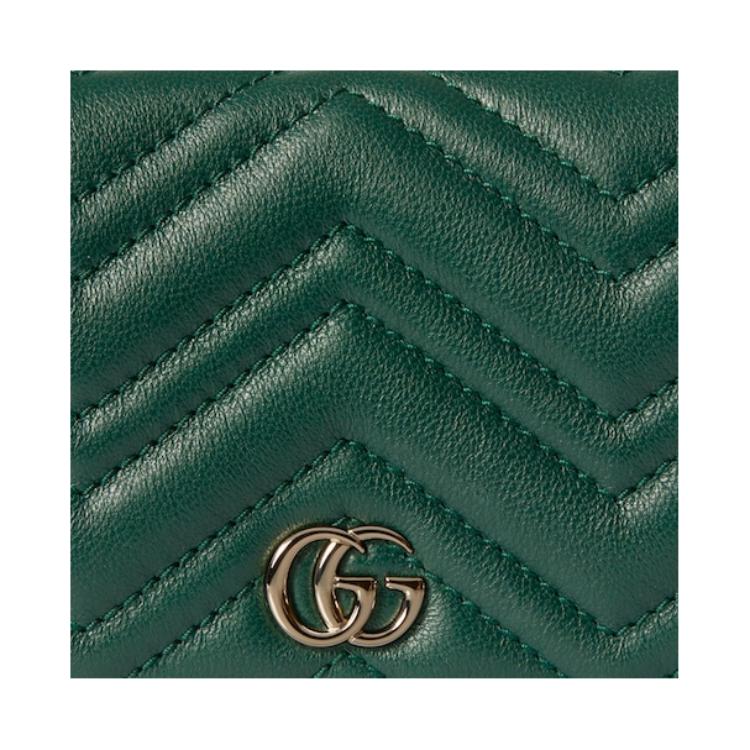 Gucci GG Marmont V Shape Quilted Double G Card Holder Napa Leather Wallet Unisex wallet Green 466492-AAFAX-3020