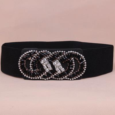 High-Grade Rhinestone Crystal Retro Women'S Down Jacket Decorative Waist Seal, Elastic Waist Belt Leather