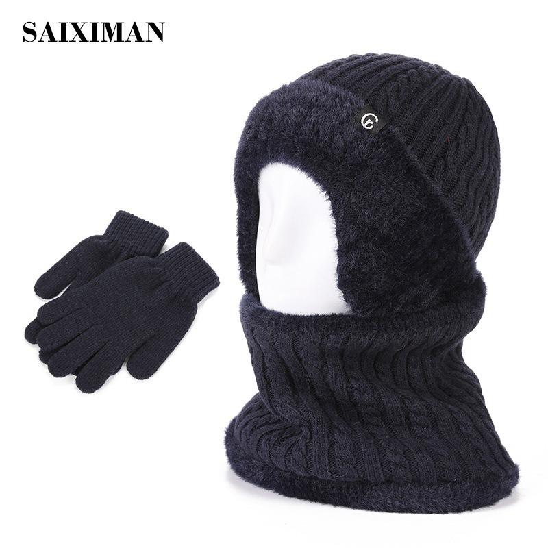Knitted hat winter hat women's winter velvet warm wool hat men's ear protection scarf