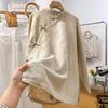 Retro Artistic Stand Collar Frog Button Cotton-Linen Long Sleeve Shirt