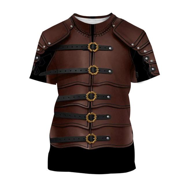 

Ретро, ​​3D-друк, середньовічна футболка з бронею воїна, чоловічі модні круті футболки, літні вуличні великі футболки з короткими рукавами для косплею 6XL