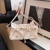 Womens Aesthetic PU Leather Underarm Bag Pleated Sweet Bowknot Shoulder Crossbody Bag Adjustable Armpit Handbag Purse