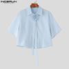 INCERUN Men Cropped Shirts Casual Loose Flower Tie Neck Short Tops