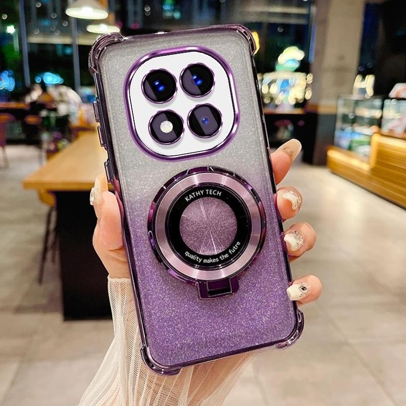 Note14pro Luxury Plating Holder Case On For Xiaomi Redmi Note 14 Pro Plus 14pro Shockproof Protect Silicone Stand Cover Poco X7