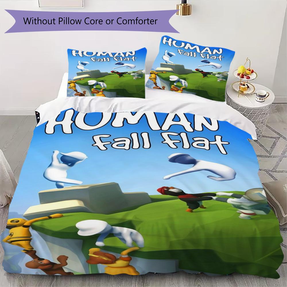 human fall flat Pattern Bedding,Quilt Set Quilt Cover Pillowcase Home Birthday Gift(1 * duvet cover + 2 * pillowcase, without core)_lx