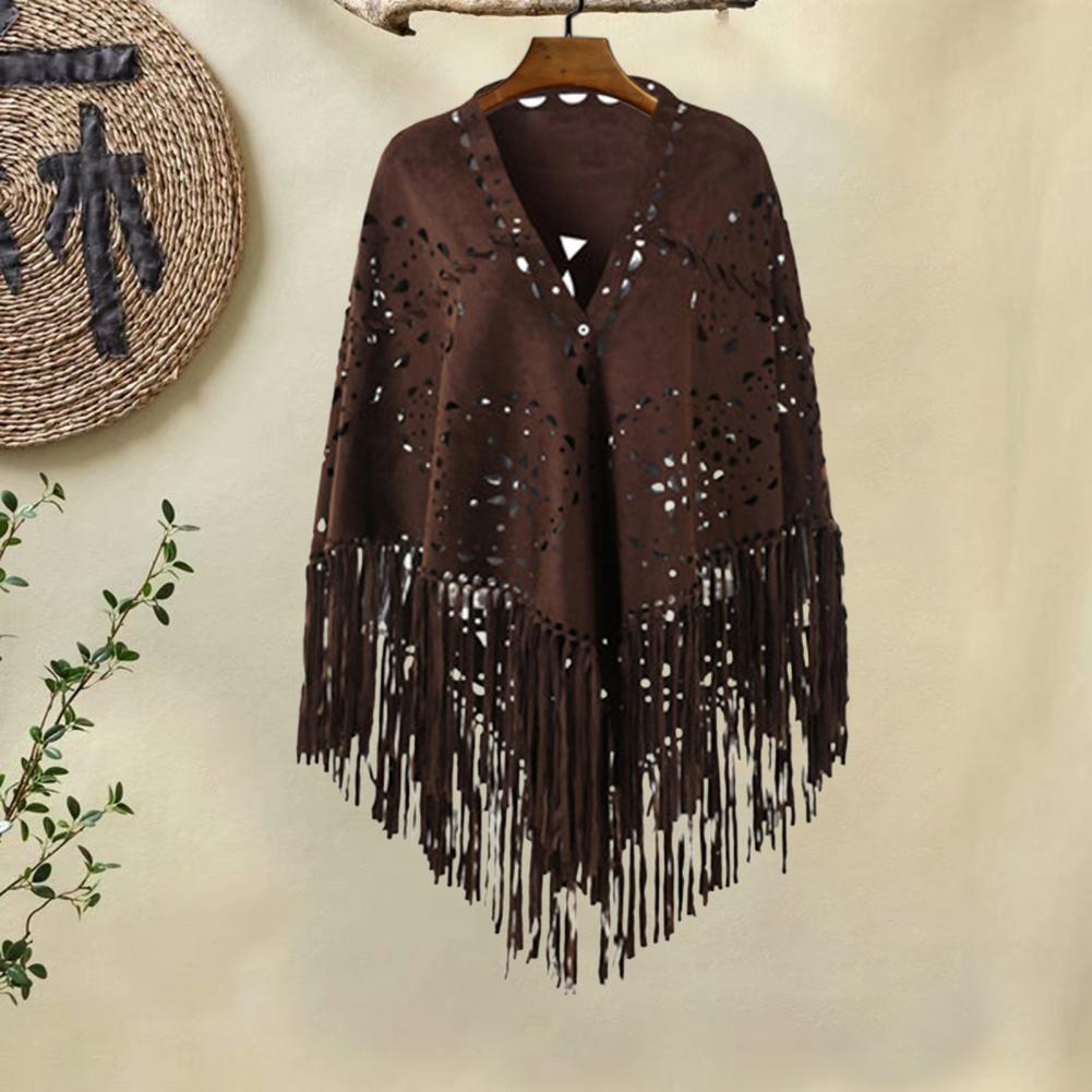 Women Shawl Warm Fabric Solid Color Versatile Hollow Tassels Hem Winter Scarf Comfortable Shawl Wrap