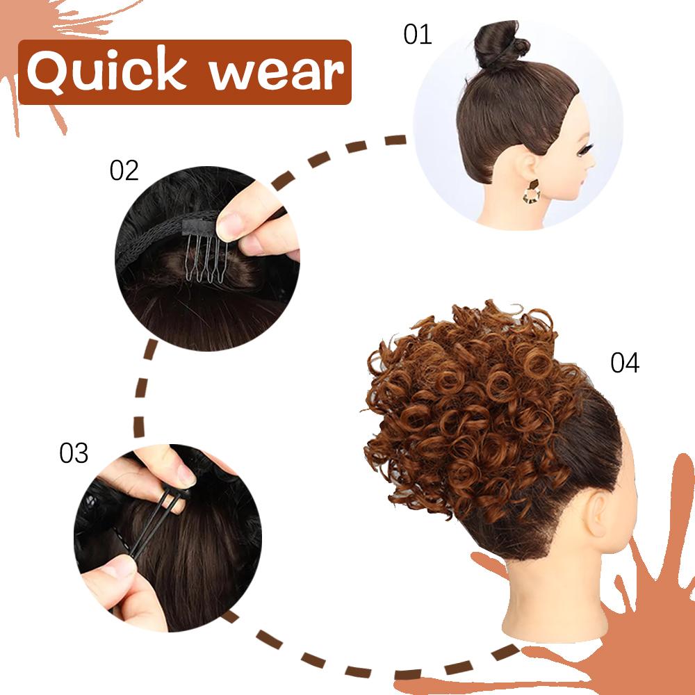 MISS WIG Cabelo bagunçado coque pedaço de cabelo elástico cordão solto onda grande coque cacheado 60g sintético curto vermelho escuro rabo de cavalo extensão para mulheres