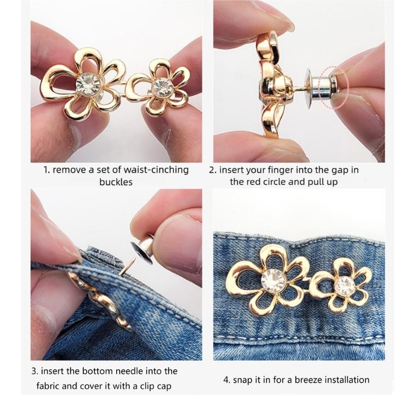 6Pcs Elegant Flower Waist Tightening Button For Jeans Pants Waist Fastener Clip Waist Cincher for Waist Adjustment